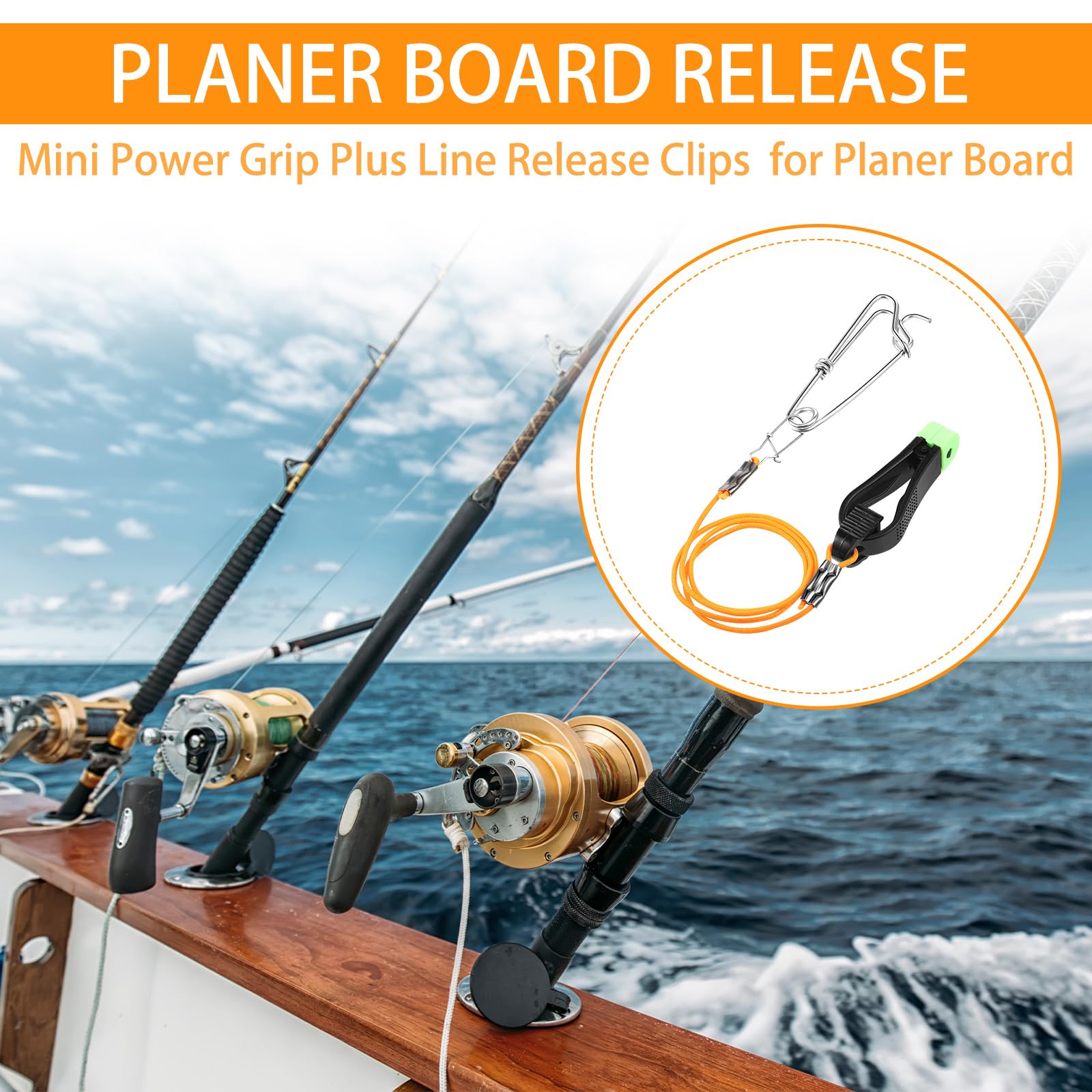 Downrigger release clips used for planer boards and kite fishing