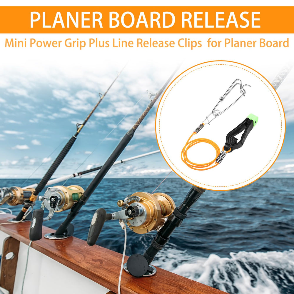 Downrigger release clips used for planer boards and kite fishing