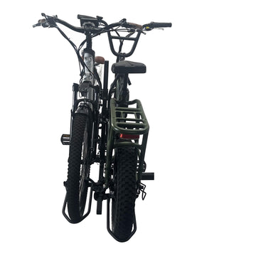 Hollywood Racks fat tire wheel holder on sport rider demonstrates easy on-rack fit