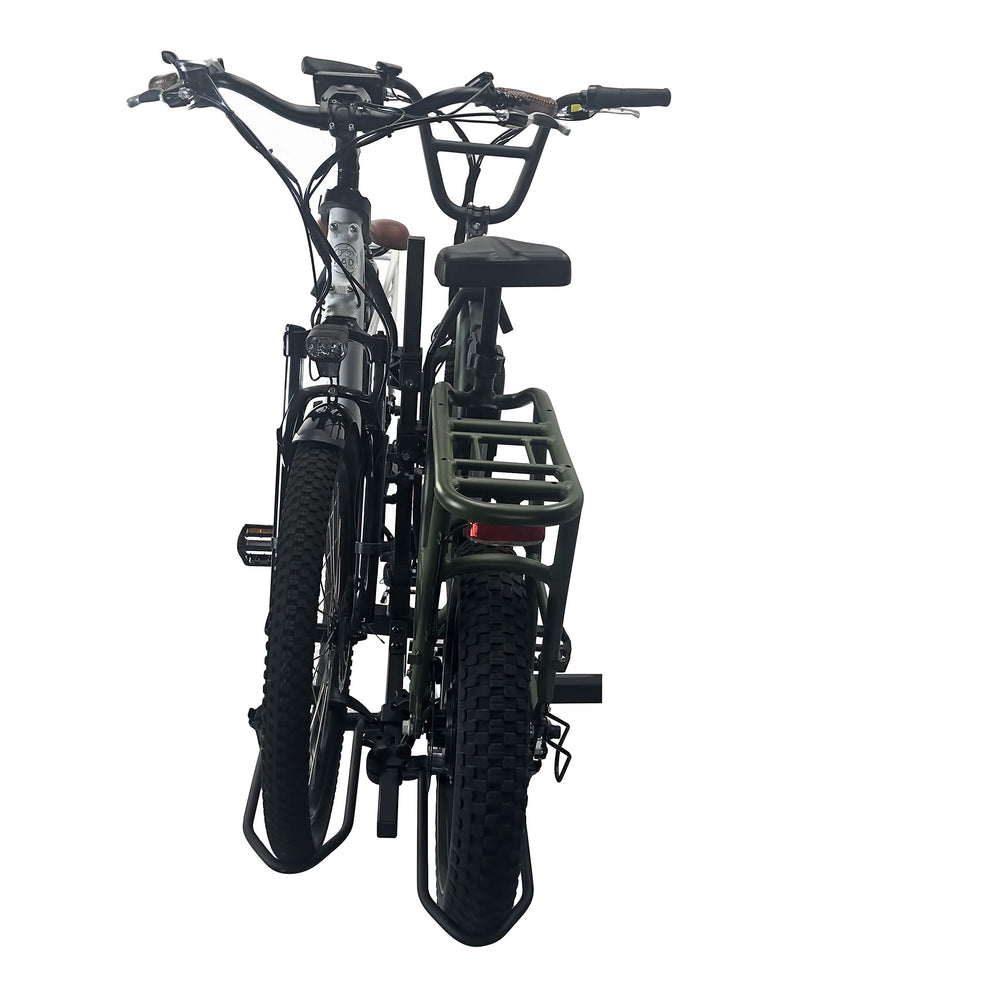 Hollywood Racks fat tire wheel holder on sport rider demonstrates easy on-rack fit