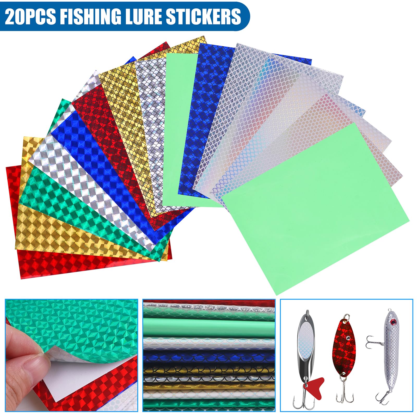 Holographic lure tapes measuring 2.9 by 3.9 inches