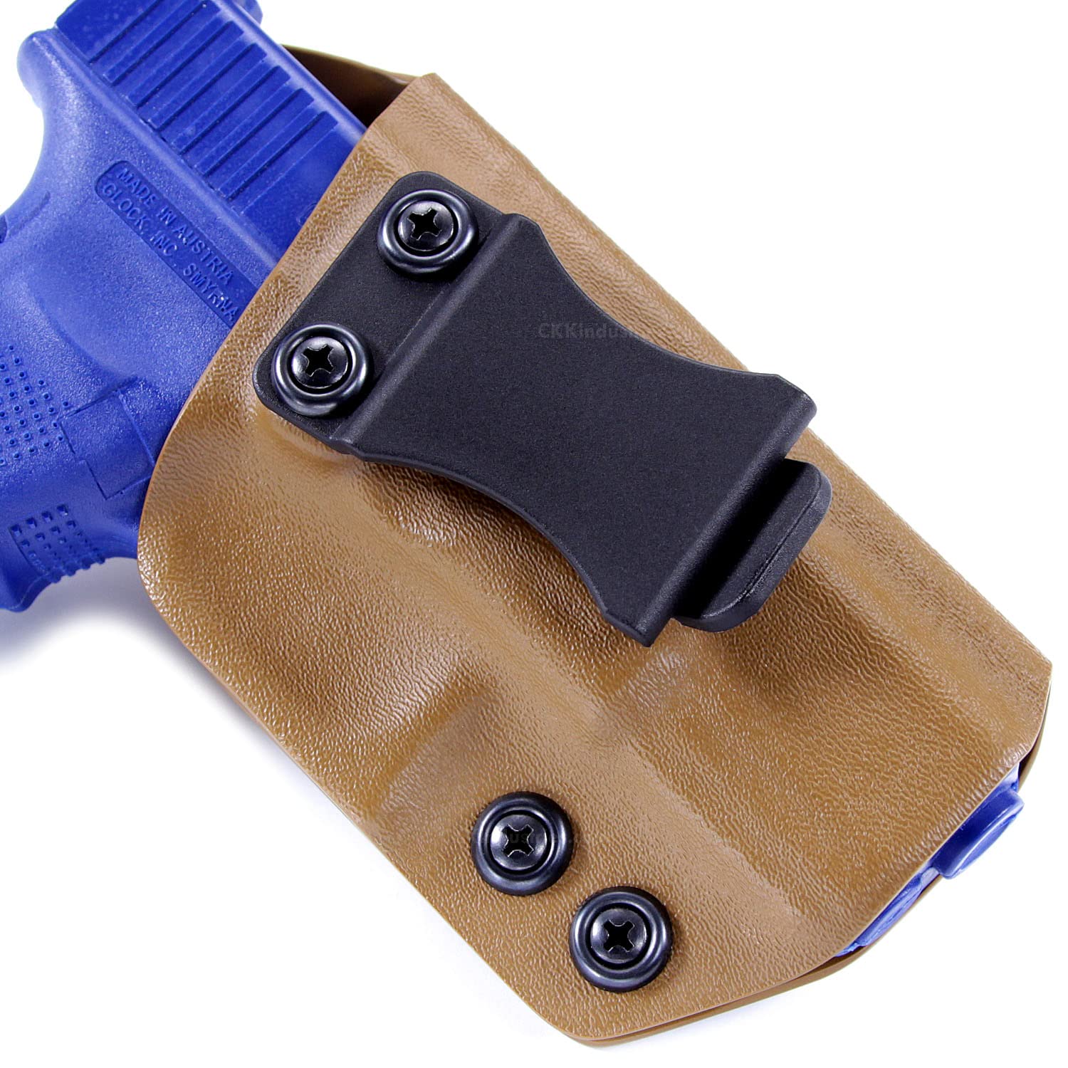 Holstex belt clip matte black finish blends with gear and reduces glare.