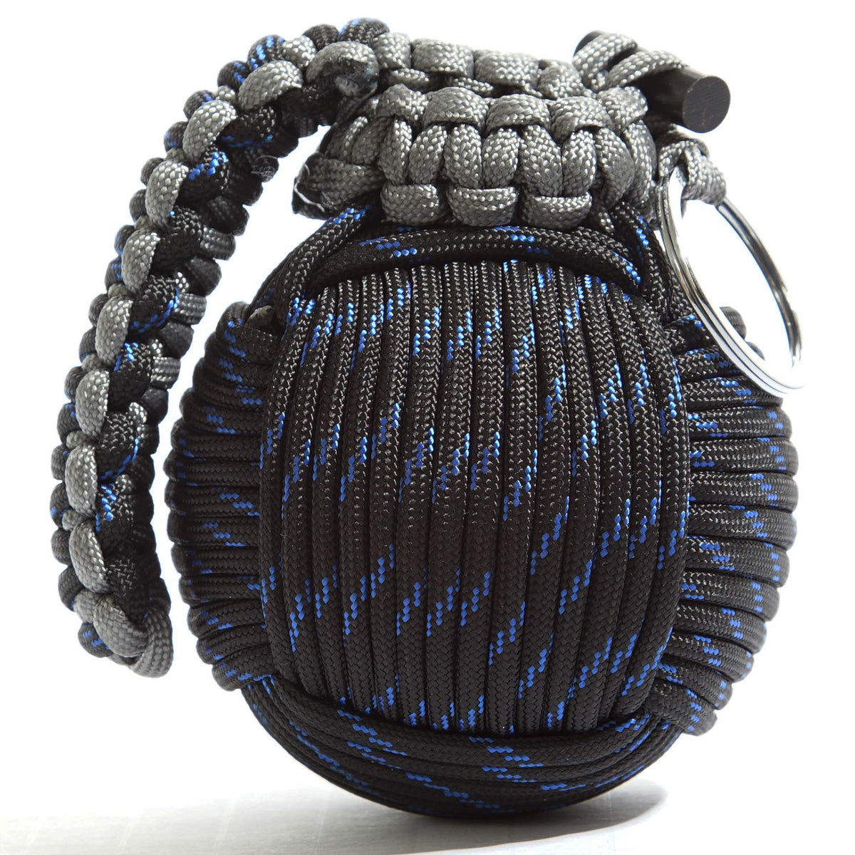 Holtzman's Gorilla Survival paracord grenade in blue and black for emergency readiness