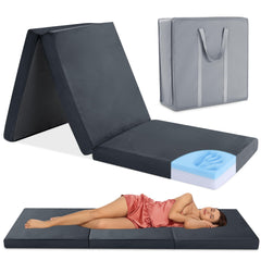 HOMBYS tri folding memory foam camping mattress opened for comfortable outdoor sleep.