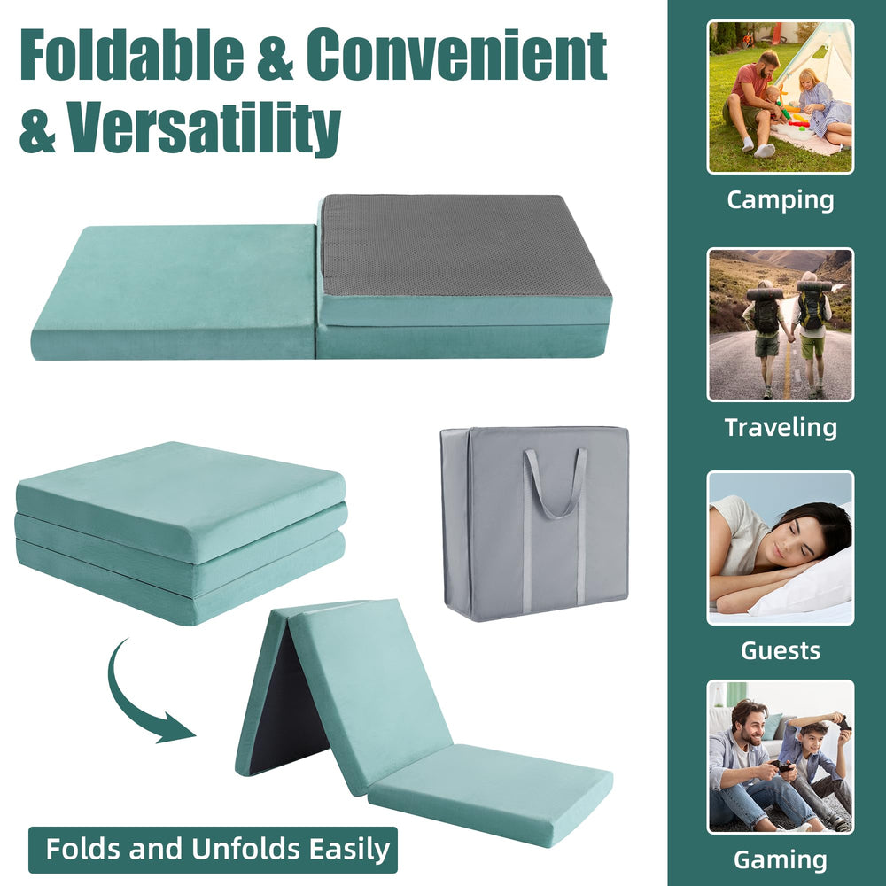 HOMBYS tri folding memory foam mattress folded for compact storage in a car or closet
