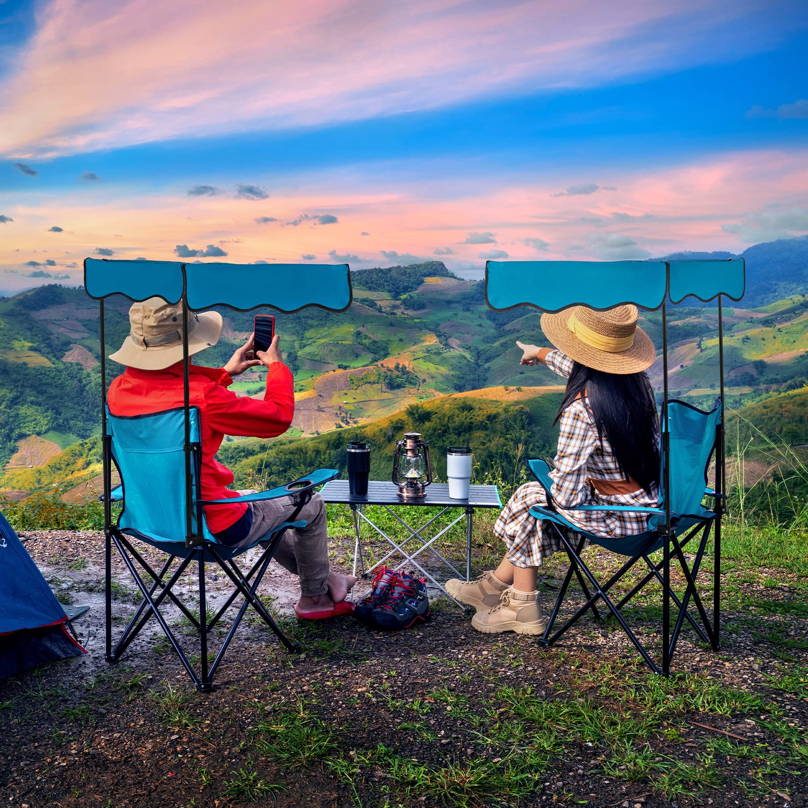 Homcosan folding chair with cup holder keeps drinks within reach during picnics.