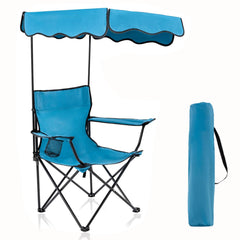 Homcosan folding chair with shade canopy provides portable sun protection for outdoor lounging.