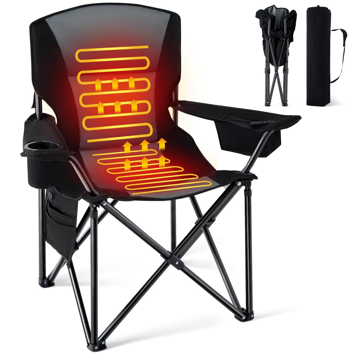 Homcosan oversized heated camping chair grey front view for spacious, comfortable outdoor seating.