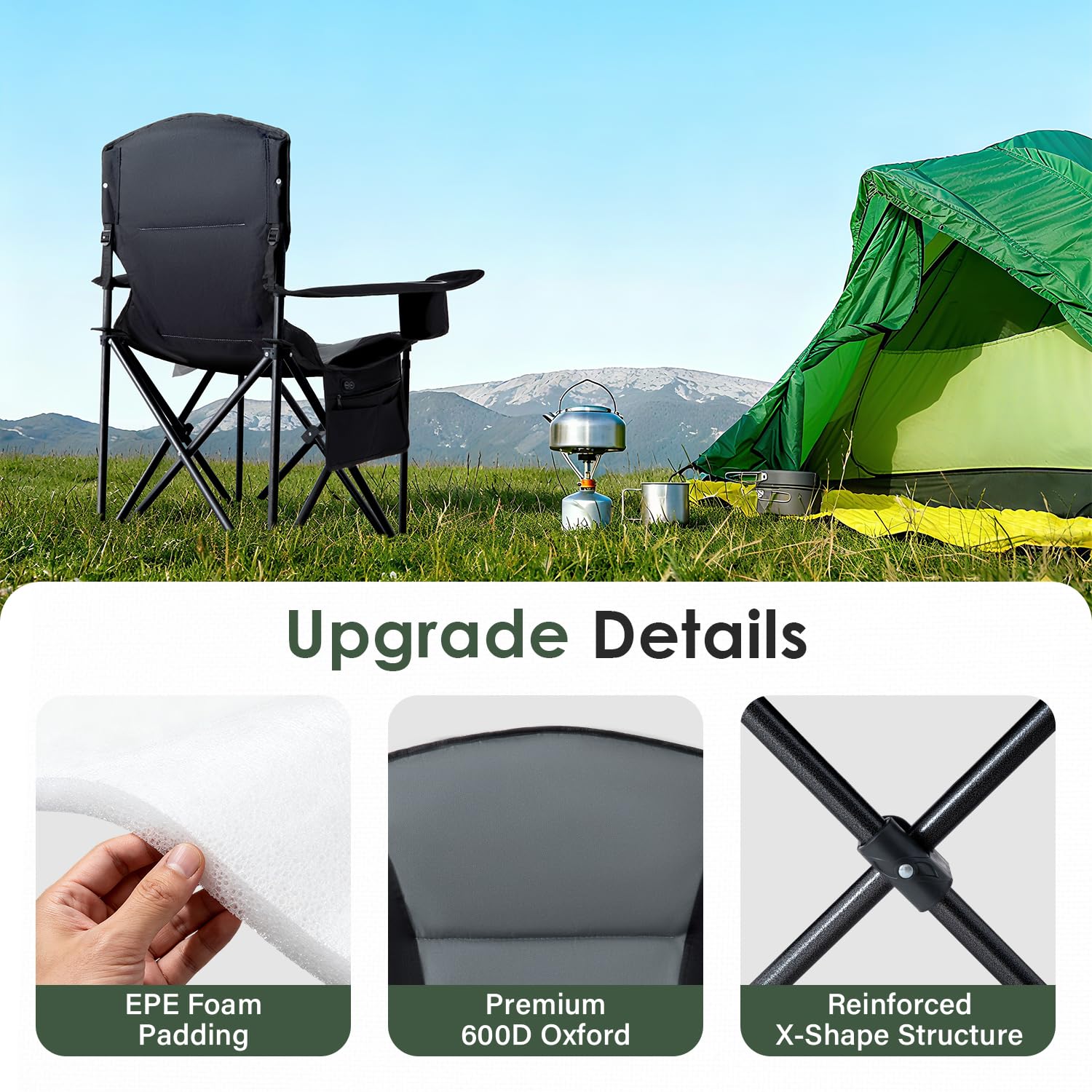 Homcosan reinforced X-shaped steel frame supports up to 500 pounds for sturdy outdoor seating.
