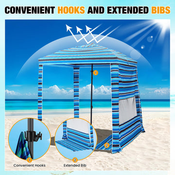 HOMEDEMO Beach Canopy interior space fits 2-3 people with room.