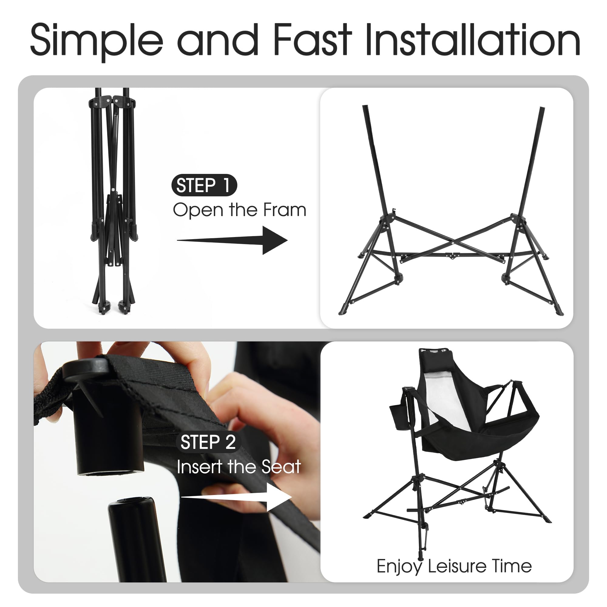 HOMEFUN sturdy steel frame supports up to 300lbs with auto-lock for safety.