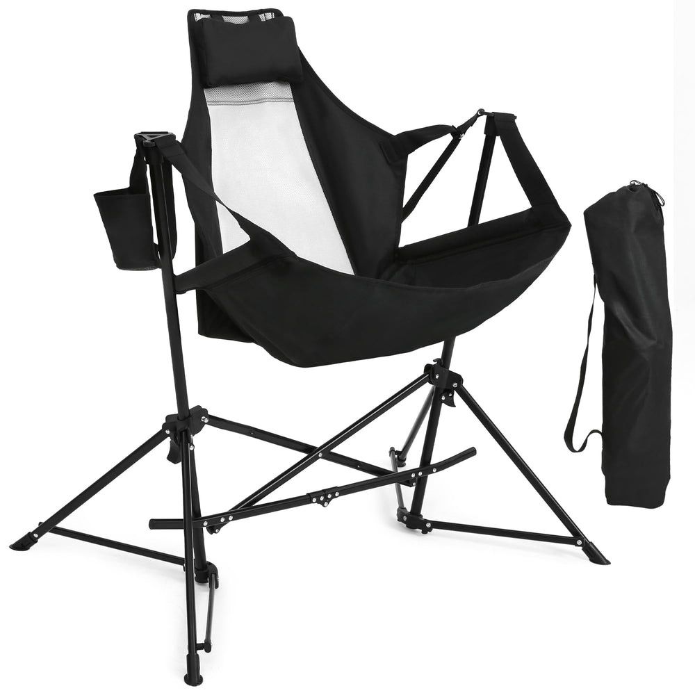 HOMEFUN hammock camping chair with stand for easy outdoor lounging and stability.