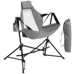 HOMEFUN Hammock Chair with folding stand demonstrates quick outdoor setup.