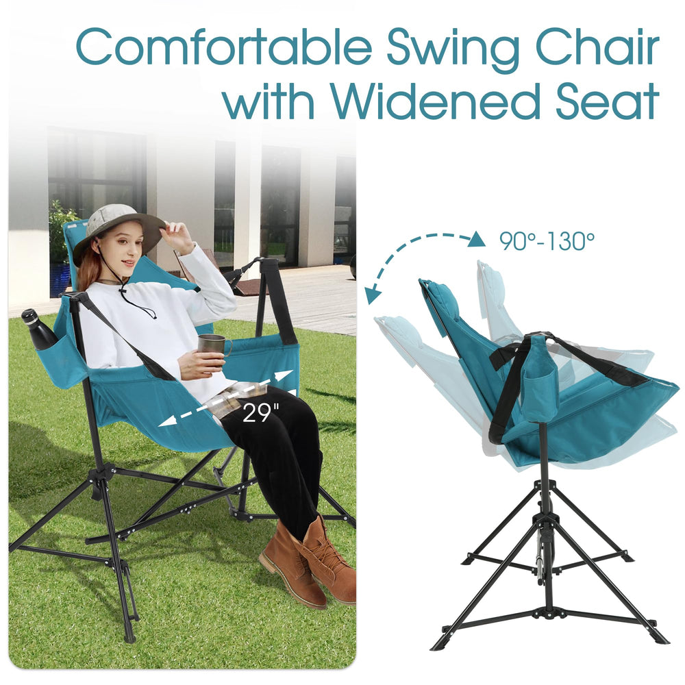 HOMEFUN hammock chair in blue showing swinging position for relaxed lounging.