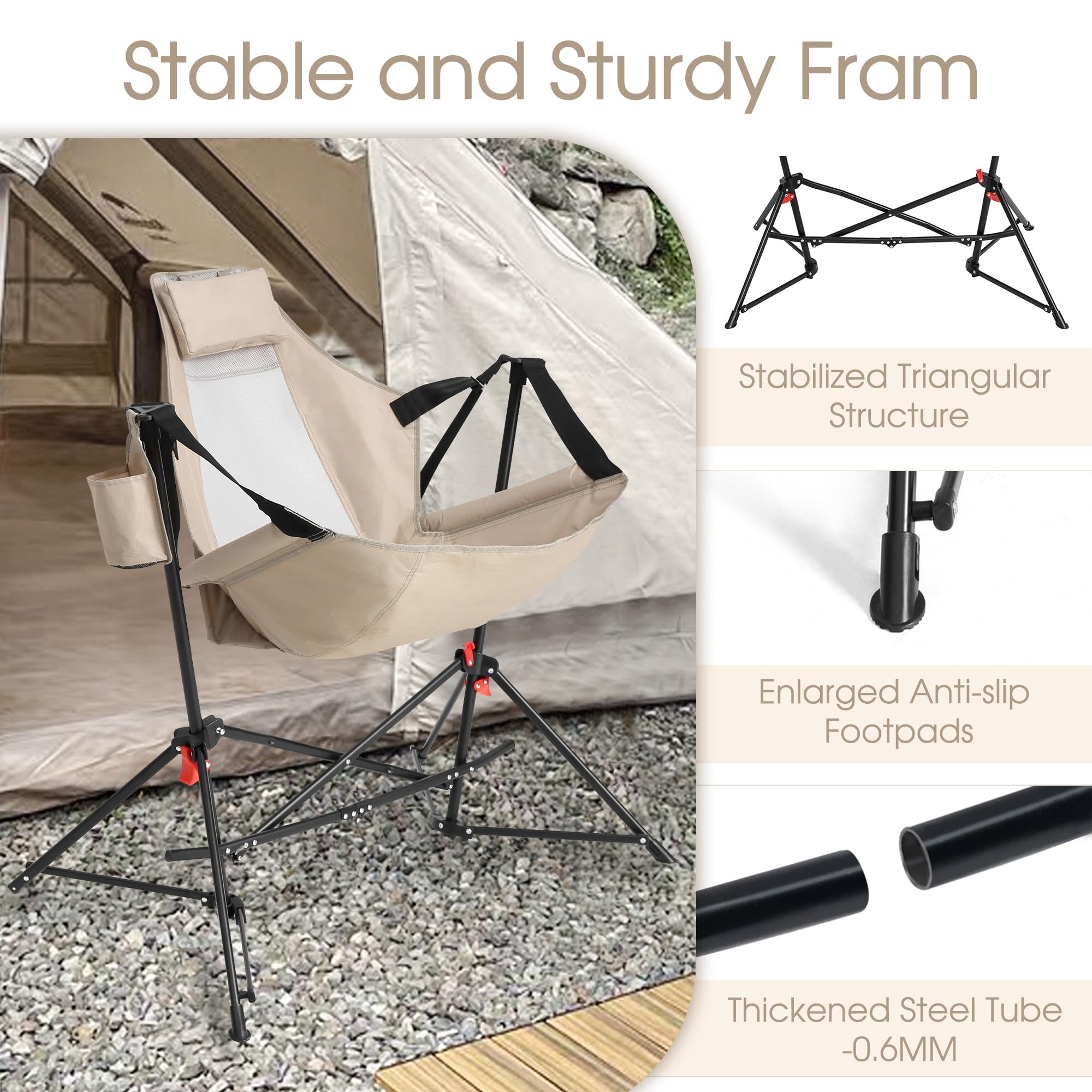 HOMEFUN Hammock Chair wide seat offers roomy comfort for relaxation.