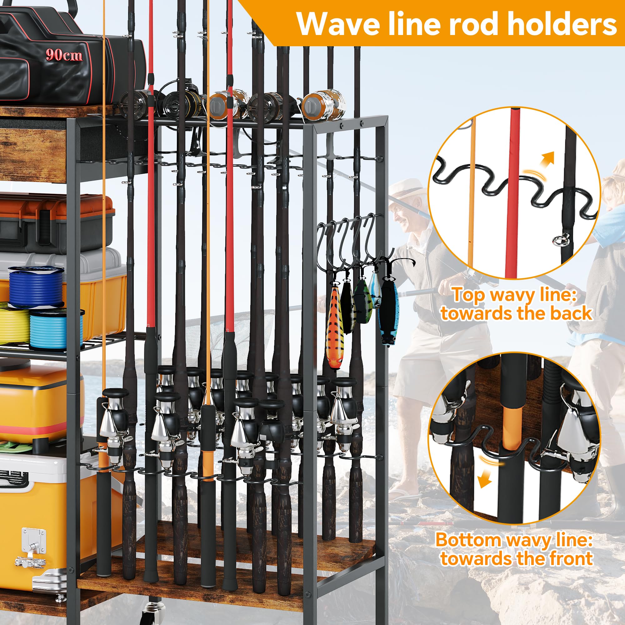 Homeiju fishing-rod-holder-16-rod-capacity stores up to sixteen rods neatly.