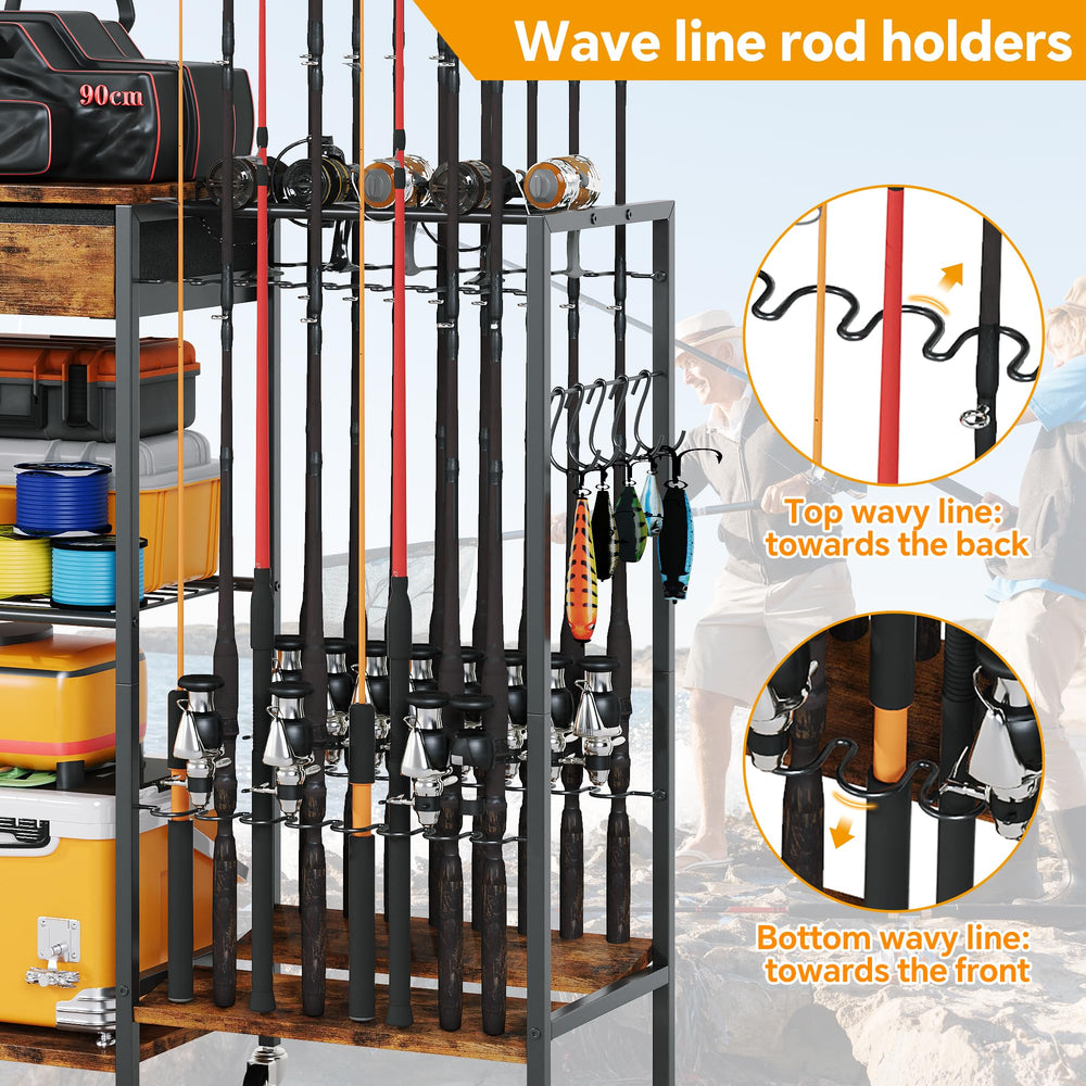 Homeiju fishing-rod-holder-16-rod-capacity stores up to sixteen rods neatly.