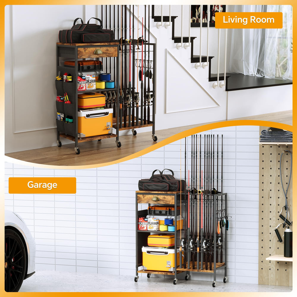 Mobile rod rack with six wheels and two locking wheels