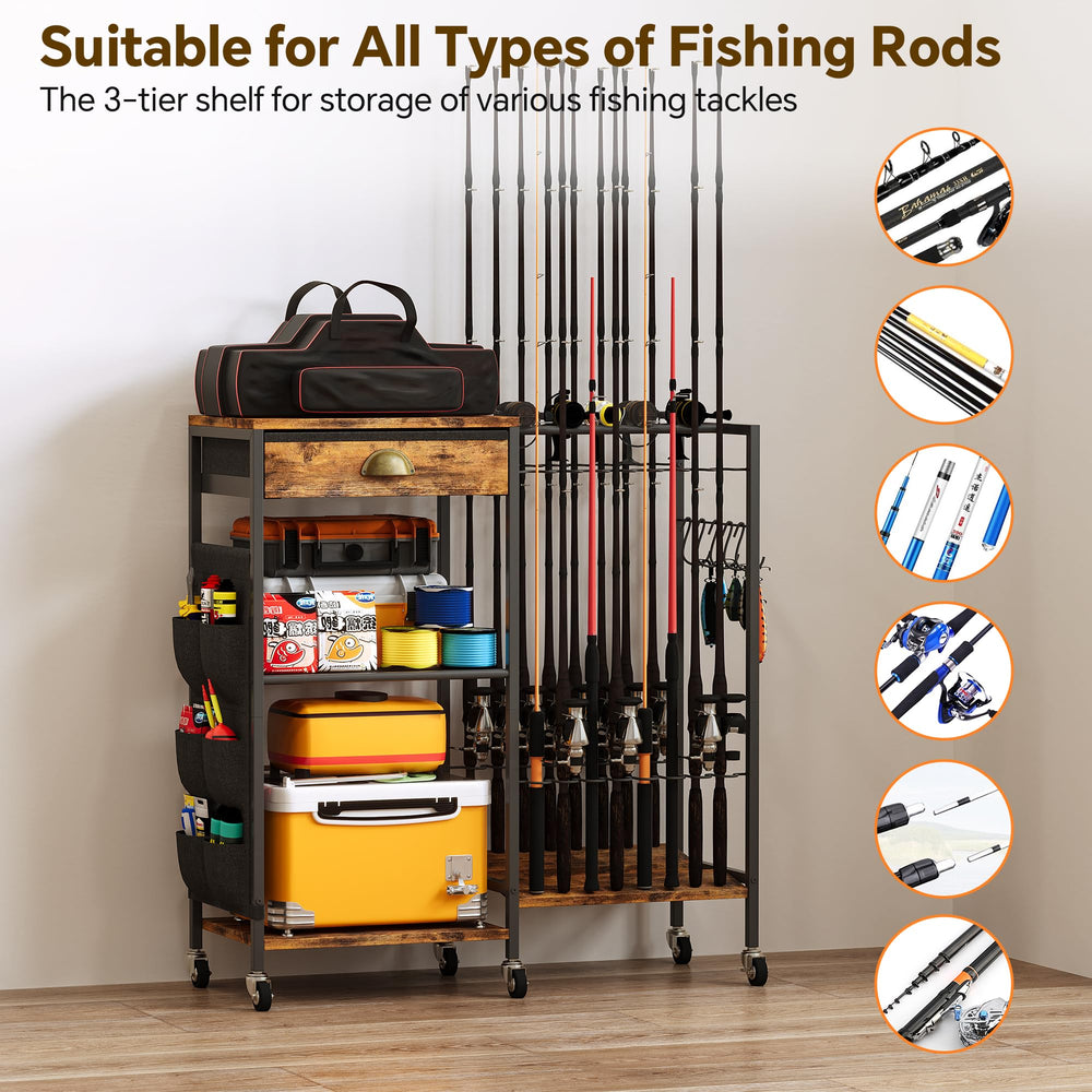 Homeiju fishing-rod-holder-rustic-brown-finish blends with decor.