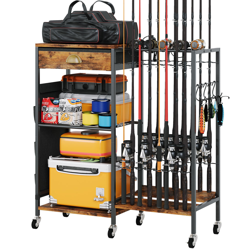 Homeiju fishing-rod-holder-sturdy-construction highlights durable garage storage.