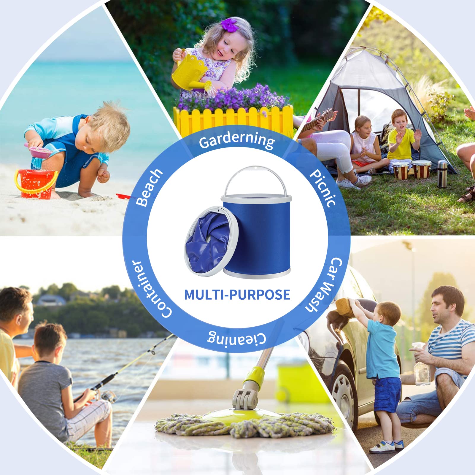 Outdoor scene with bucket for boating and hiking