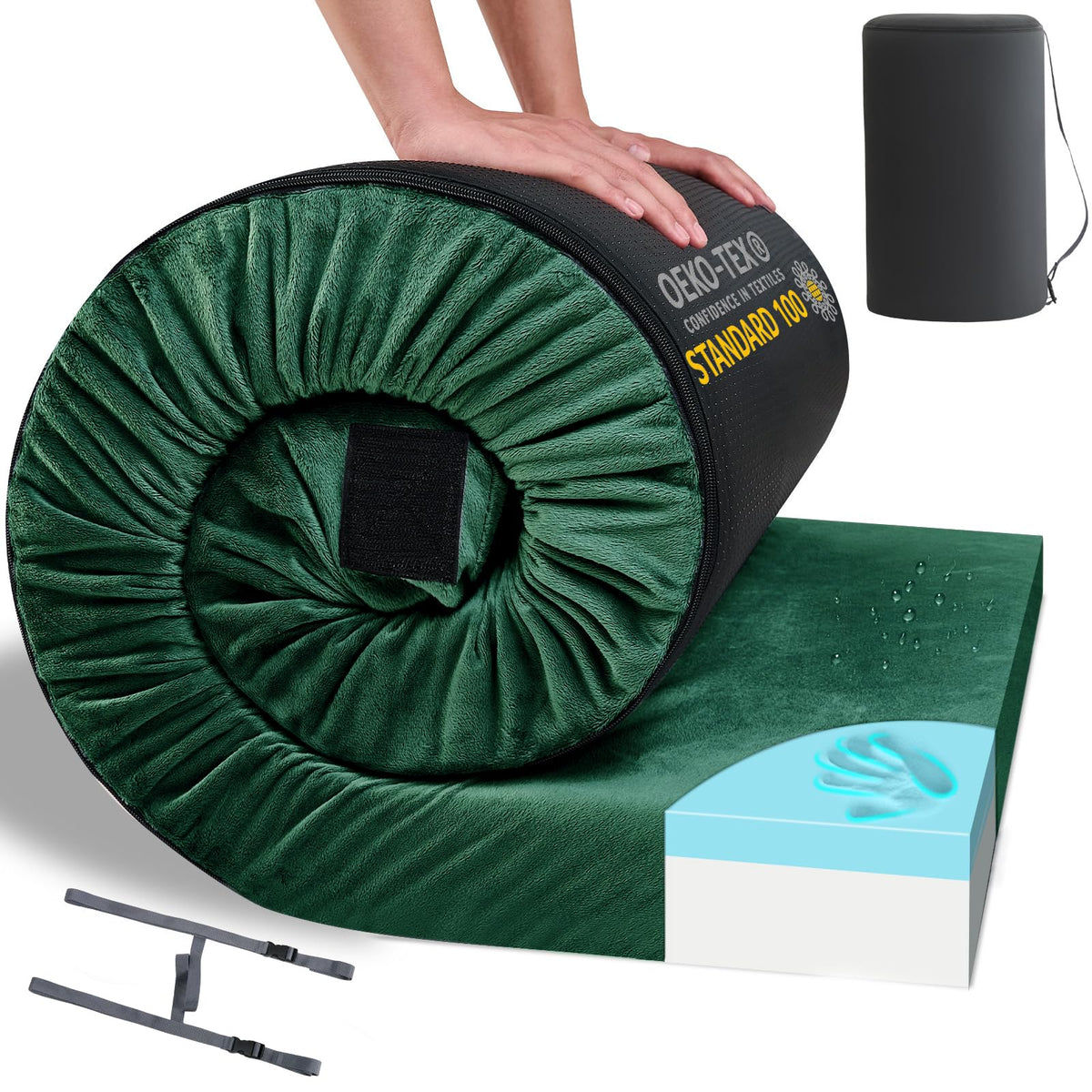 Homemate memory-foam camping cot mattress pad folded for compact storage and travel.