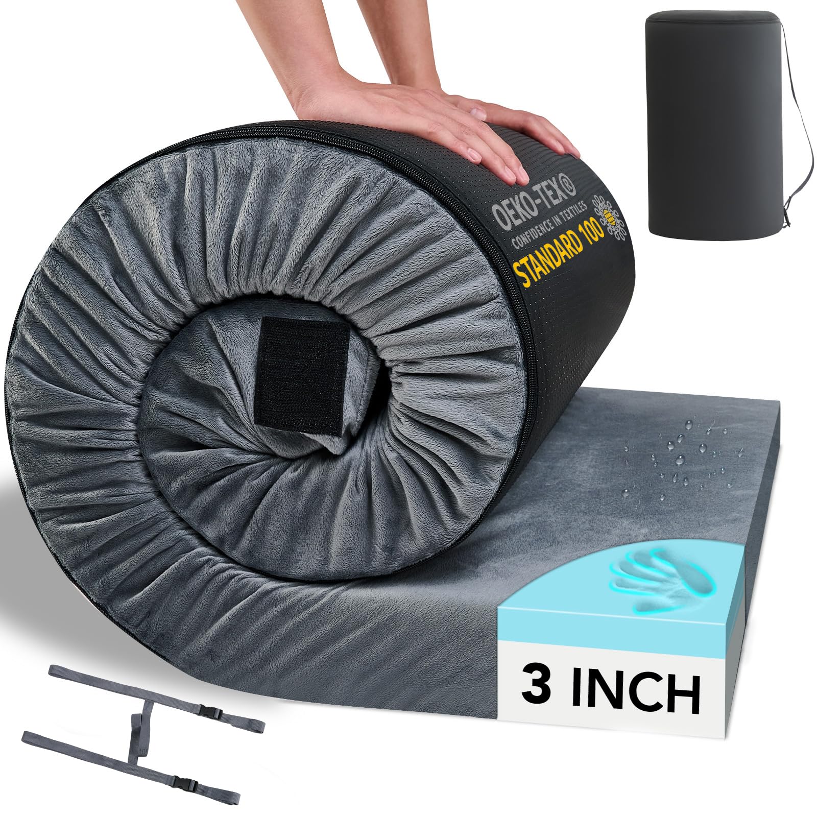 HomeMate memory foam camping cot mattress rolled for travel and easy storage