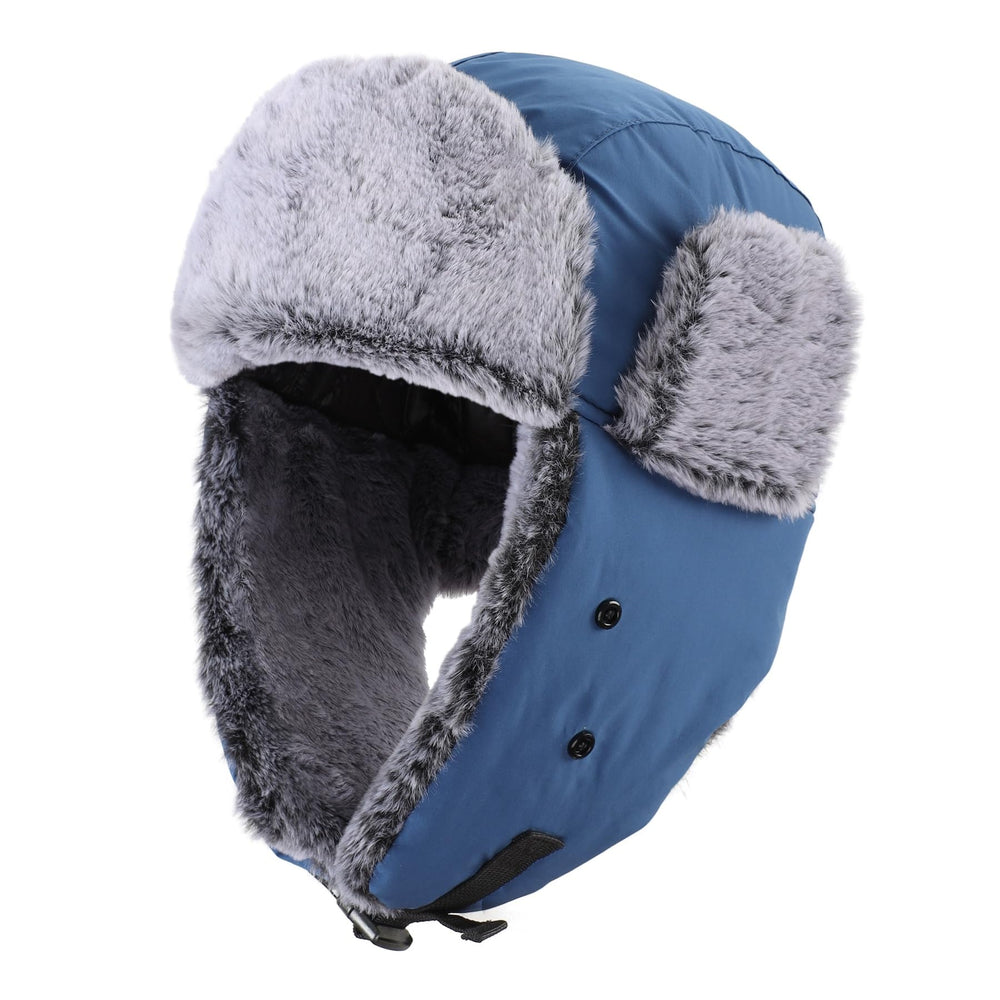 Home Prefer trapper hat side view highlights adjustable strap for secure fit.