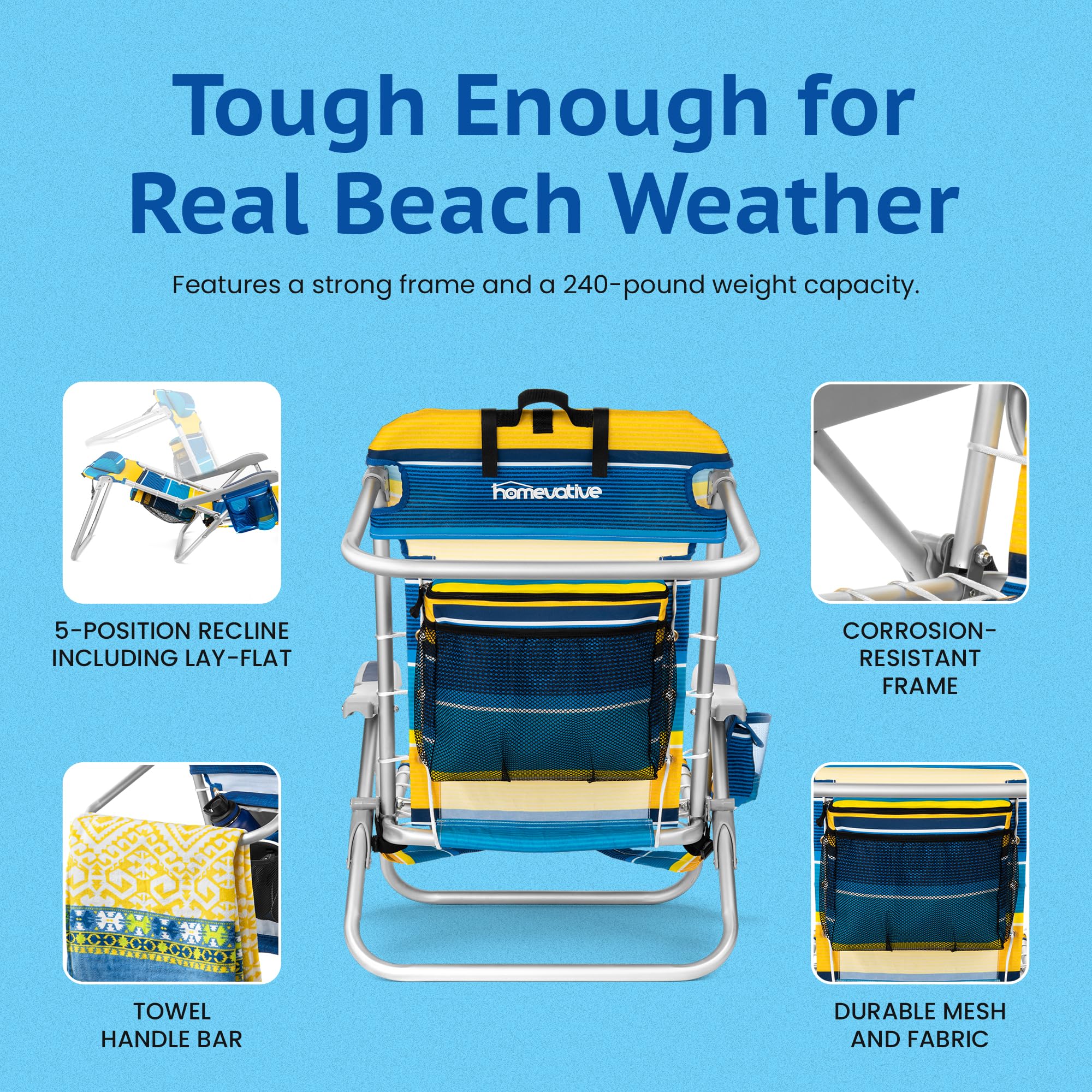 Homevative Cooler+ multi-position recline ideal for lounging or sunning