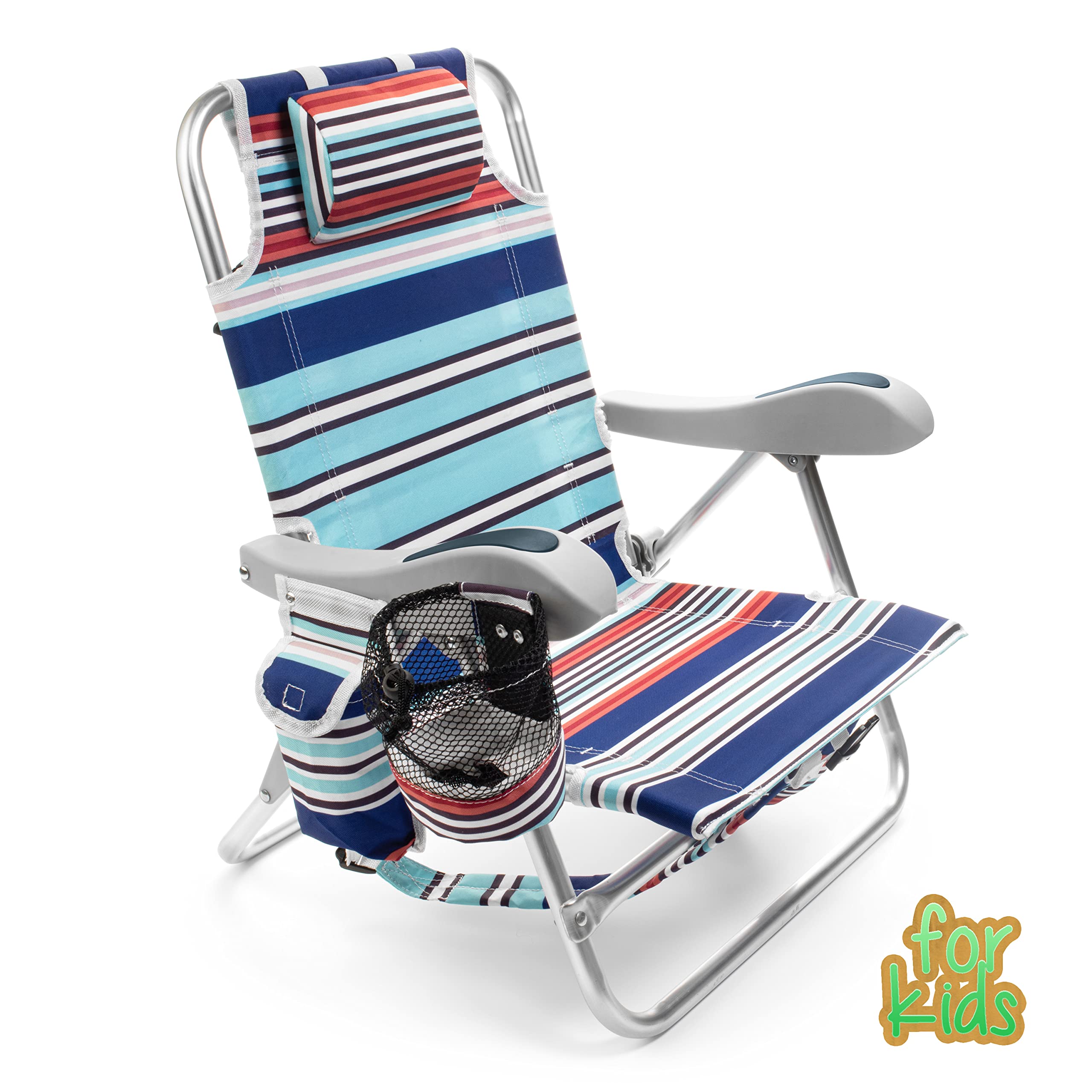 Homevative Kids folding beach chair folded for easy transport and compact storage.