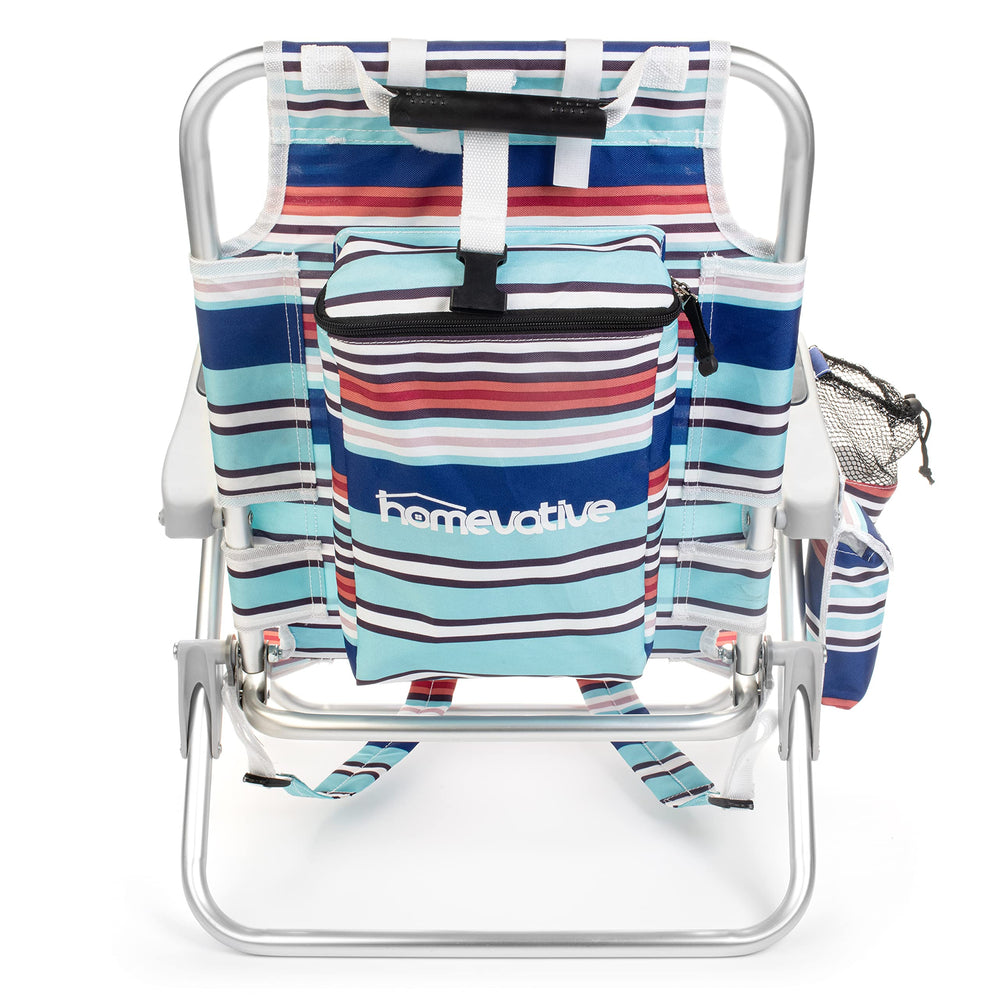 Homevative Kids folding beach chair phone holder stores devices at hand.