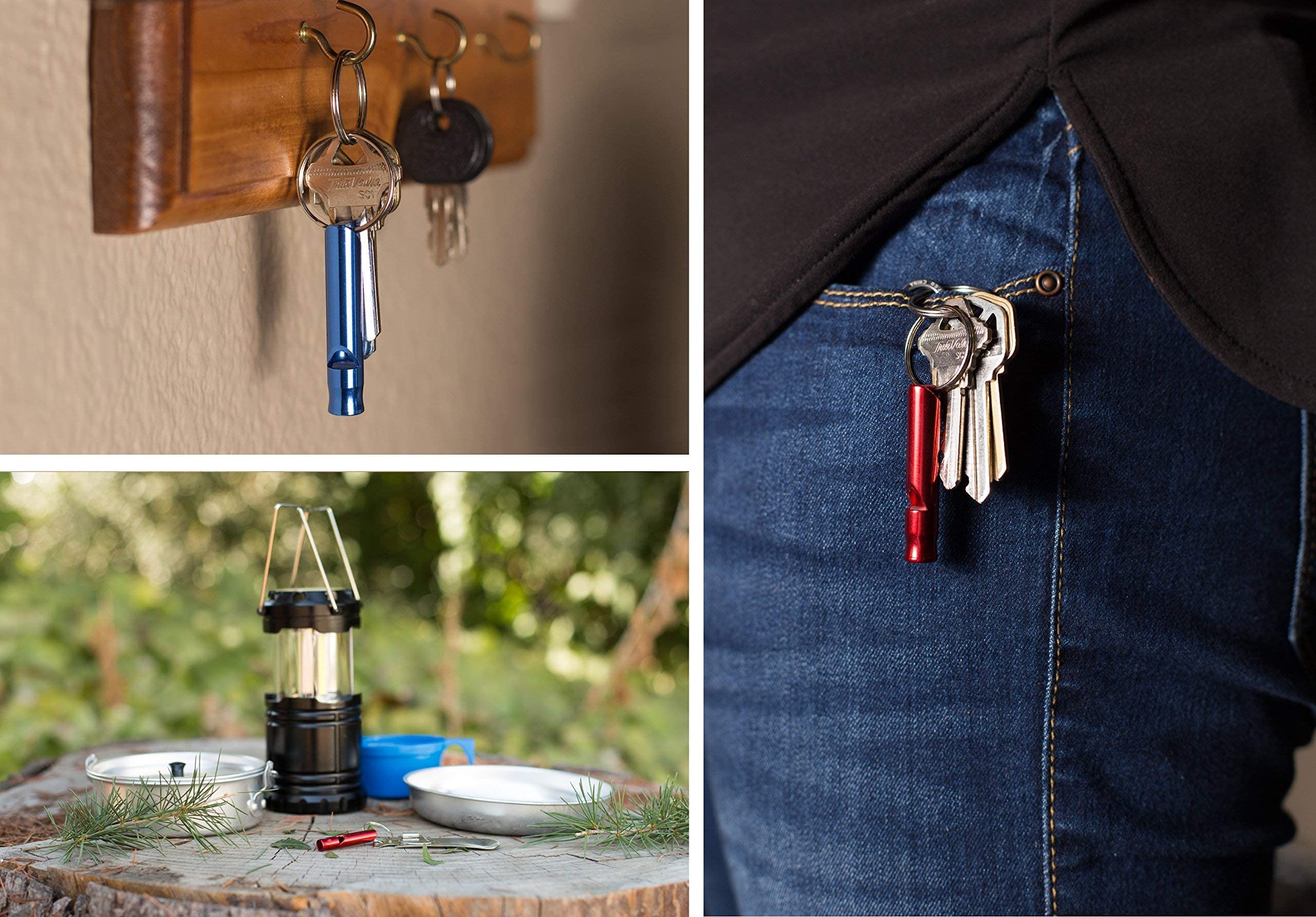 Homey Product A whistle attached to a backpack for signaling.