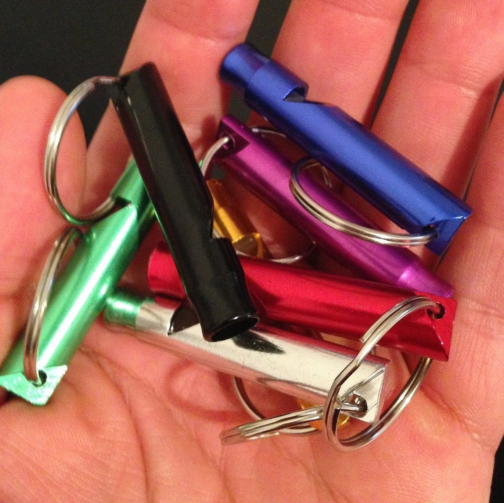 Homey Product A whistle on a keychain for quick access.