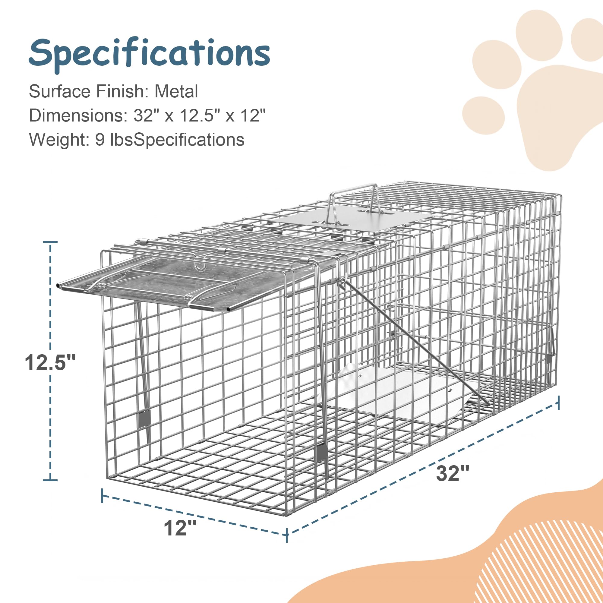 HomGarden 32-inch live animal trap interior with external trigger proves precise size targeting.