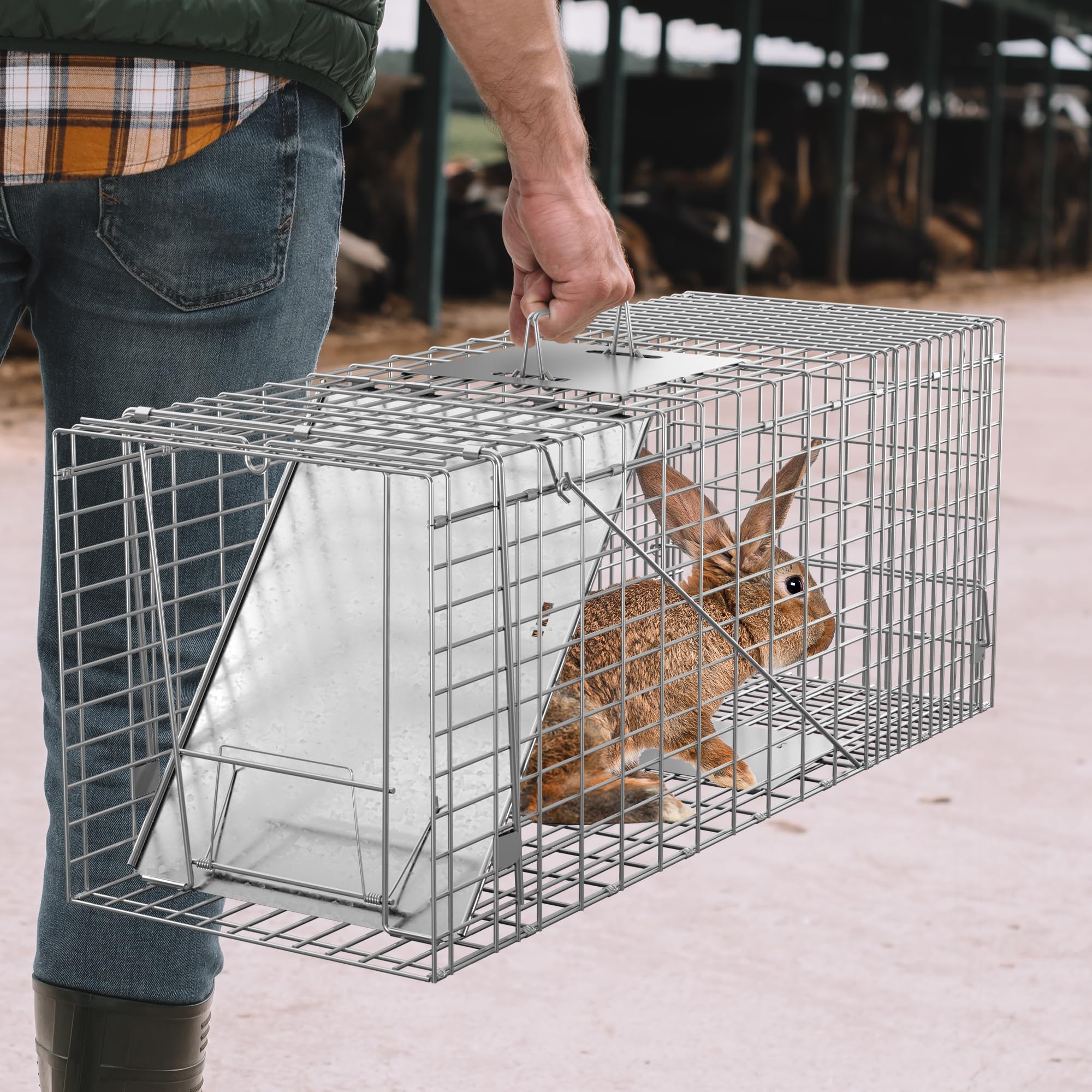 HomGarden 32-inch live animal trap packaging and setup demonstrates ready-to-use kit.