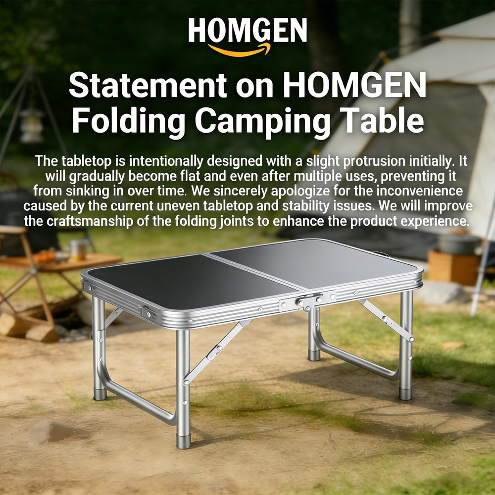 HOMGEN folding table used as laptop desk for campsite.