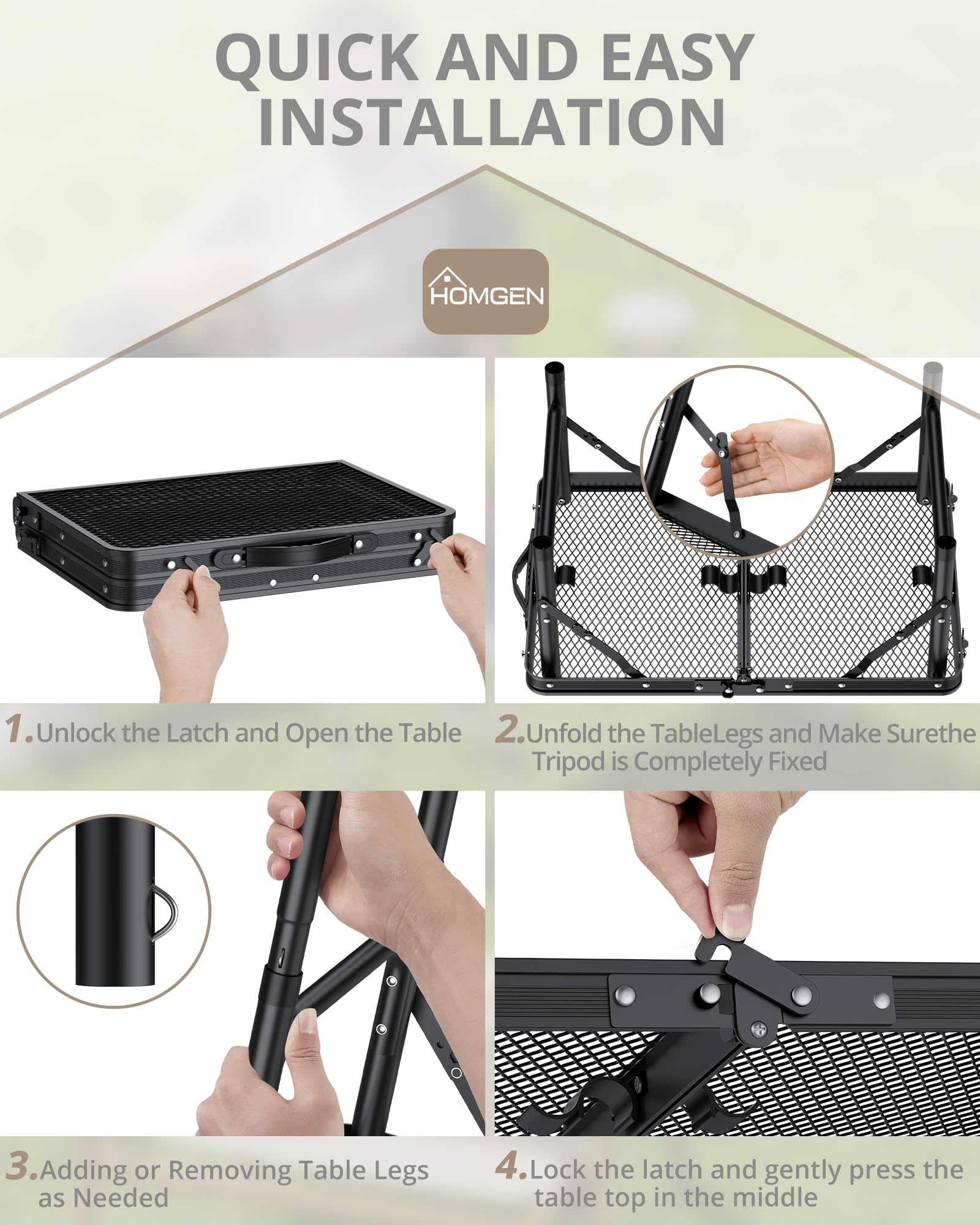 HOMGEN portable grill table at 20 inch height for side prep