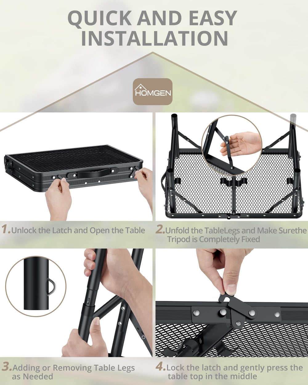 HOMGEN portable grill table at 20 inch height for side prep
