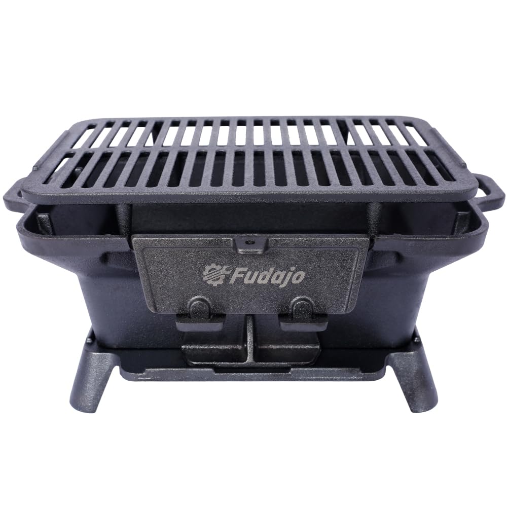 Homonova Cast Iron Hibachi Grill portable setup ideal for camping