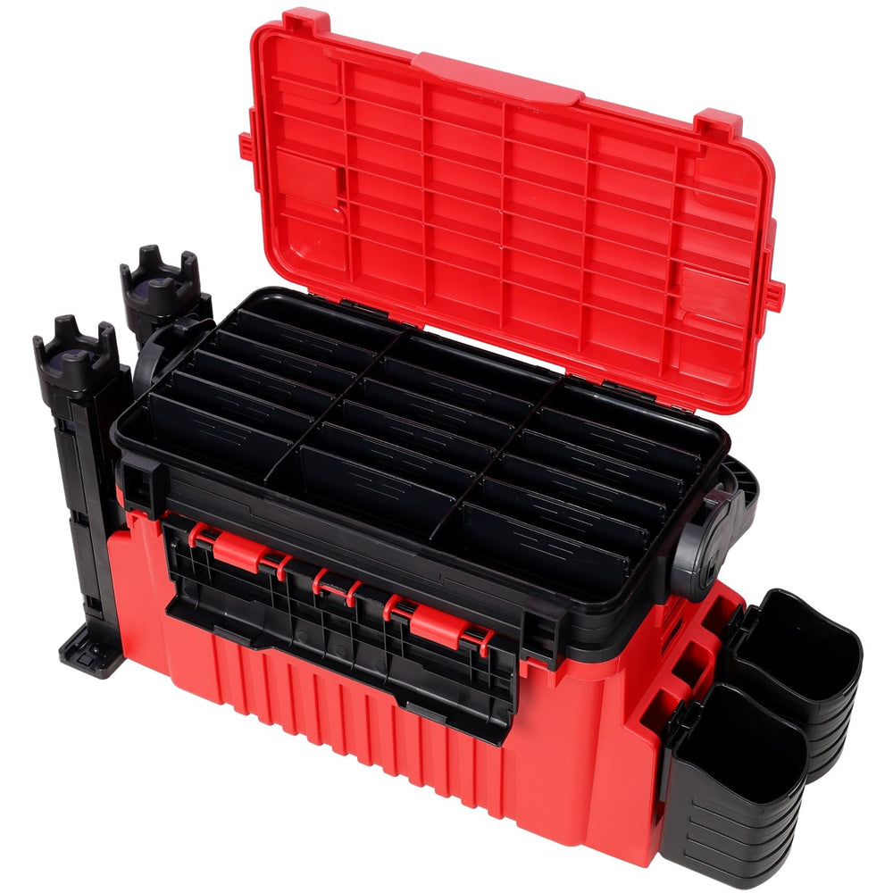 Homonova foam workbench on the lid provides on site bait prep space.