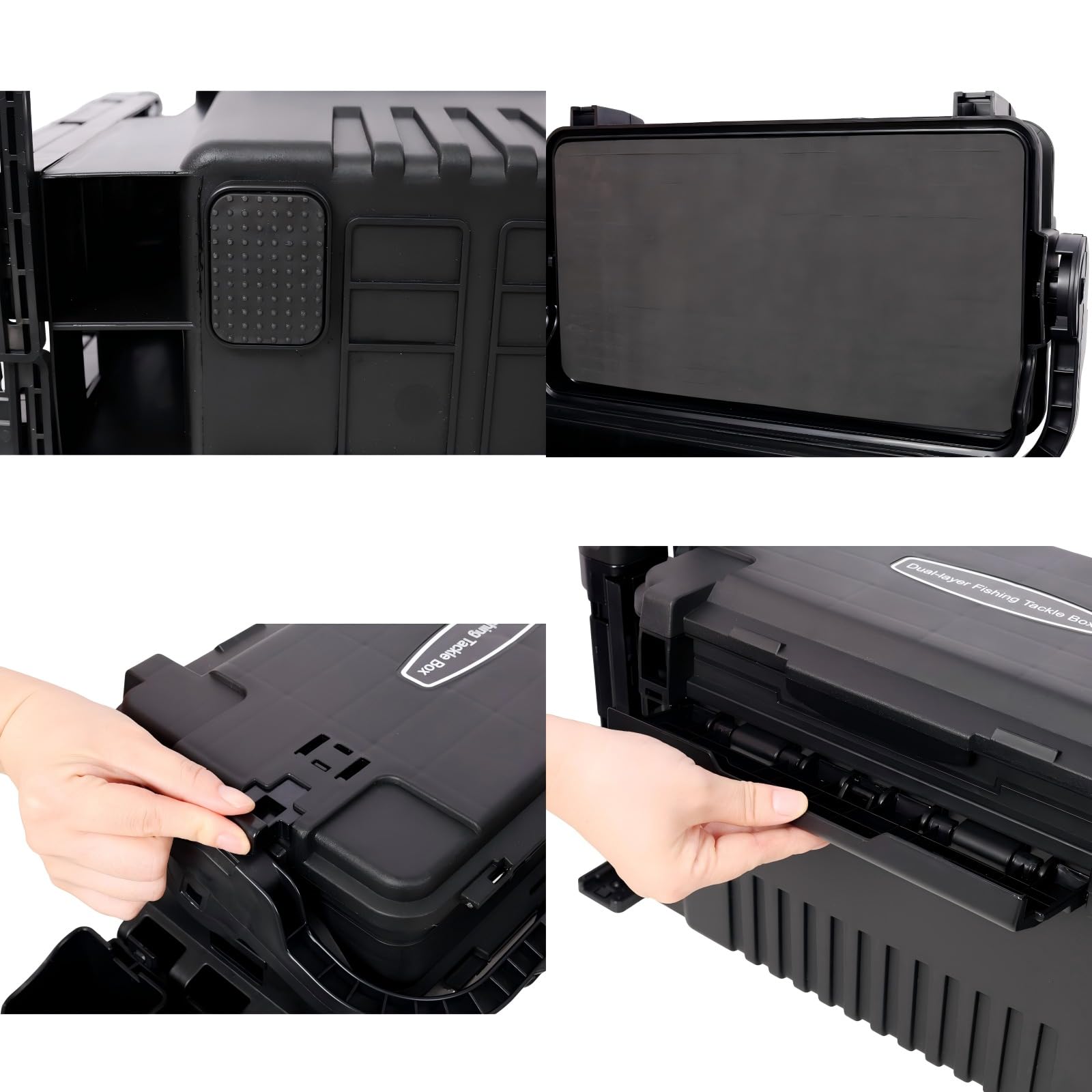 Homonova Dual-layer Tackle Box lid foam workbench detail.