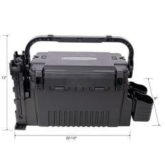 Homonova Dual-layer Tackle Box side view with cup holders and rod holders.