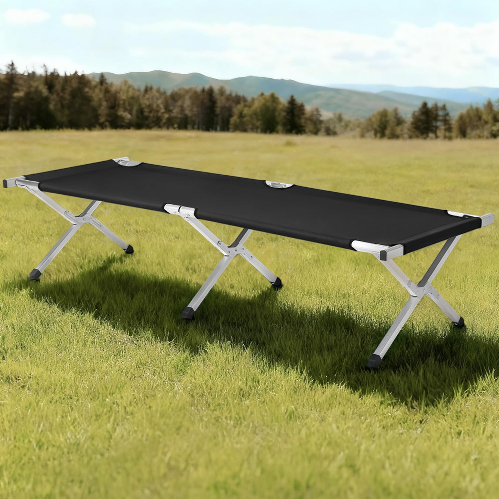 HOMSUPPLIE'S cot with sturdy steel frame providing durable outdoor support.