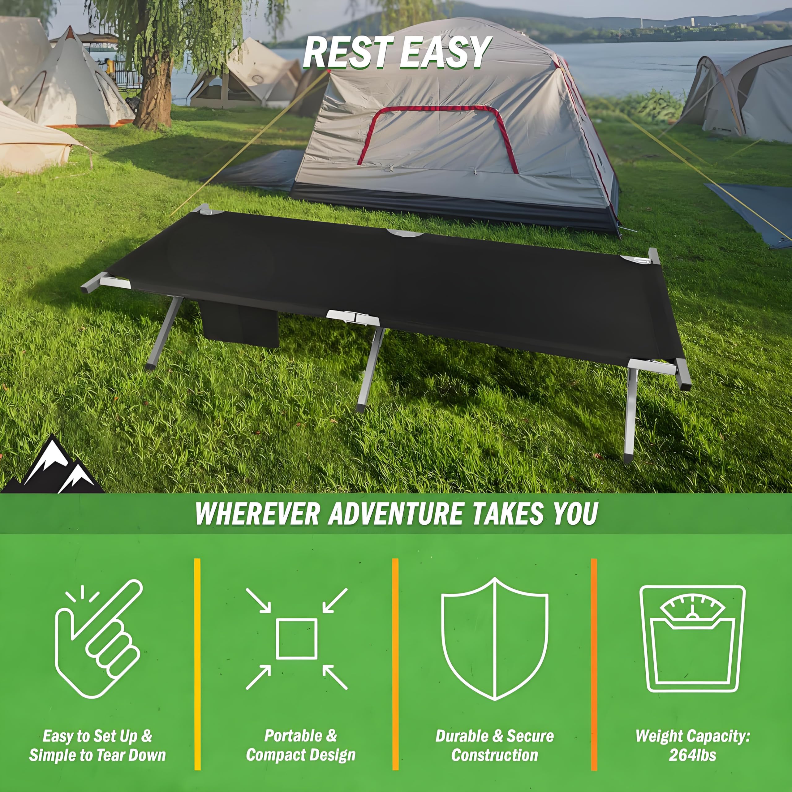 HOMSUPPLIE'S cot used for camping or hosting guests with comfort.