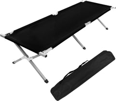 HOMSUPPLIE'S folding camping cot during assembly for quick setup and portability.