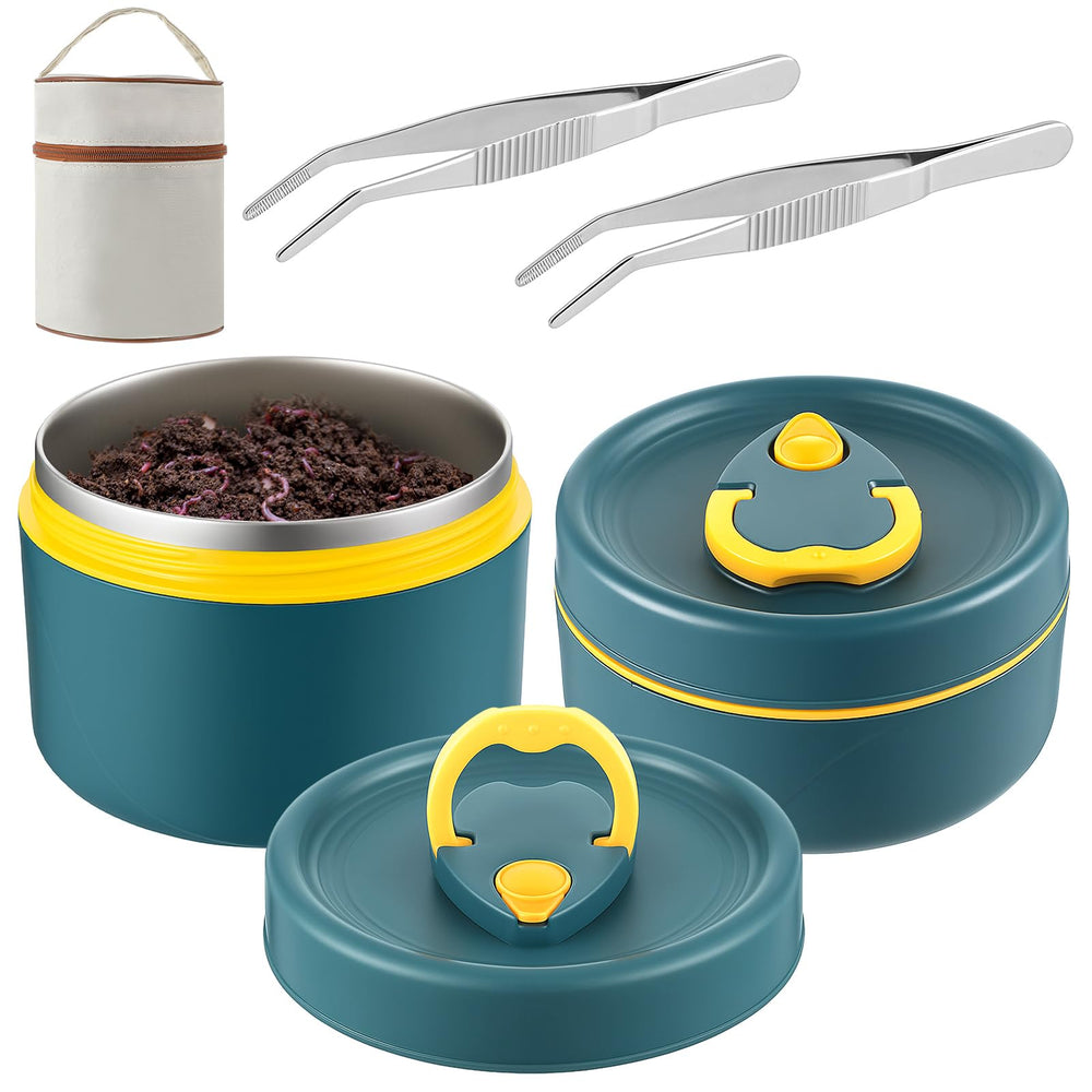 Honeydak 2-piece fishing bait containers in dark blue with stainless steel construction
