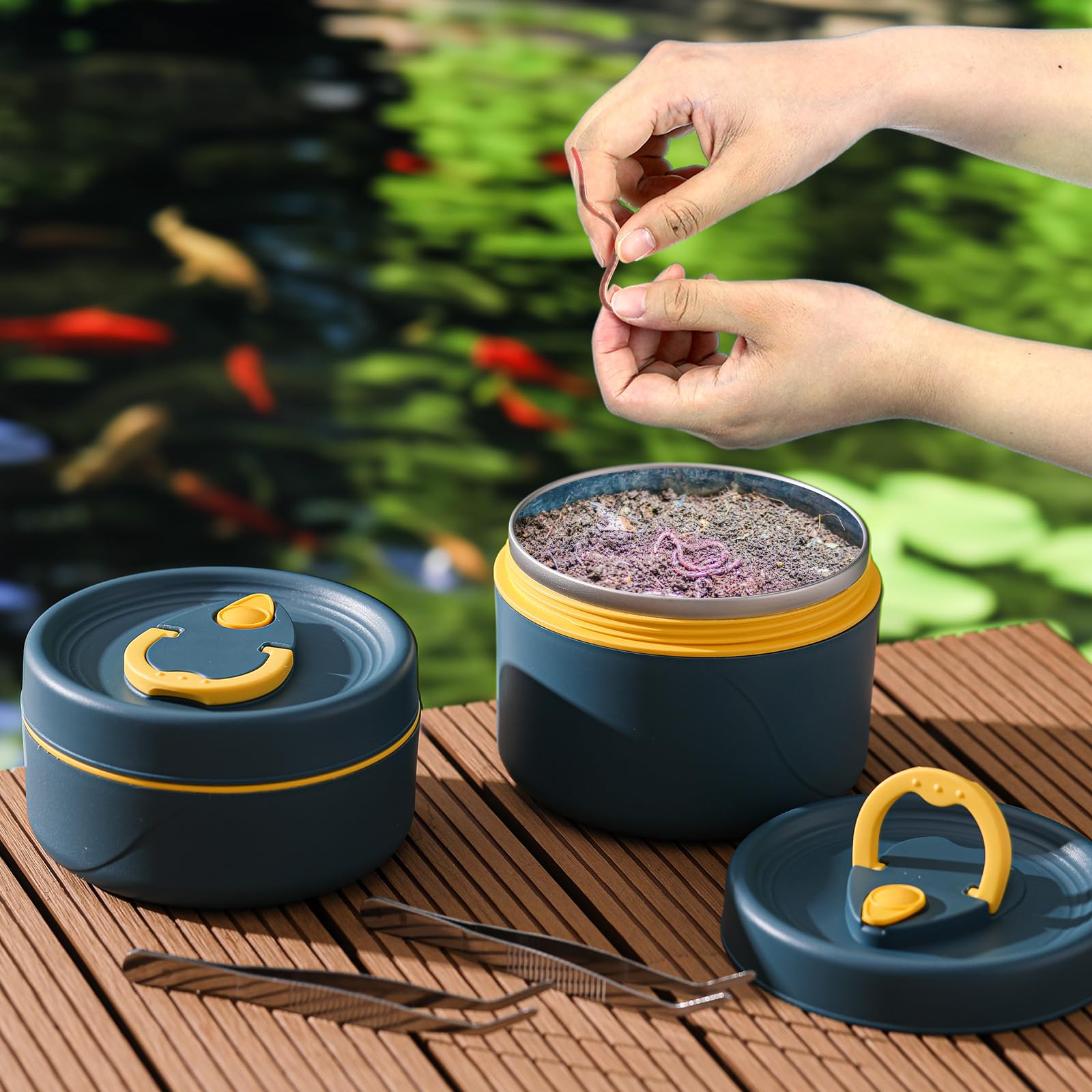 Two bait containers sized 3.4 x 4.5 inches and 2.6 x 4.5 inches