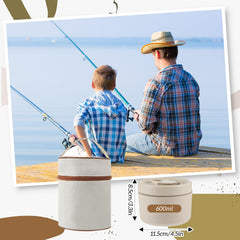 Included beige bait container with bag and 4.9 inch tweezers