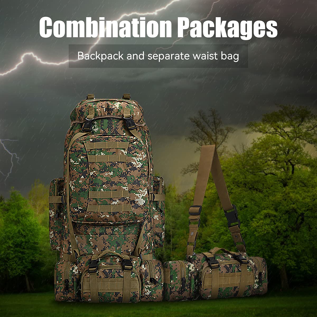 HongXingHai 100L backpack external attachments for tents and mats during camping.