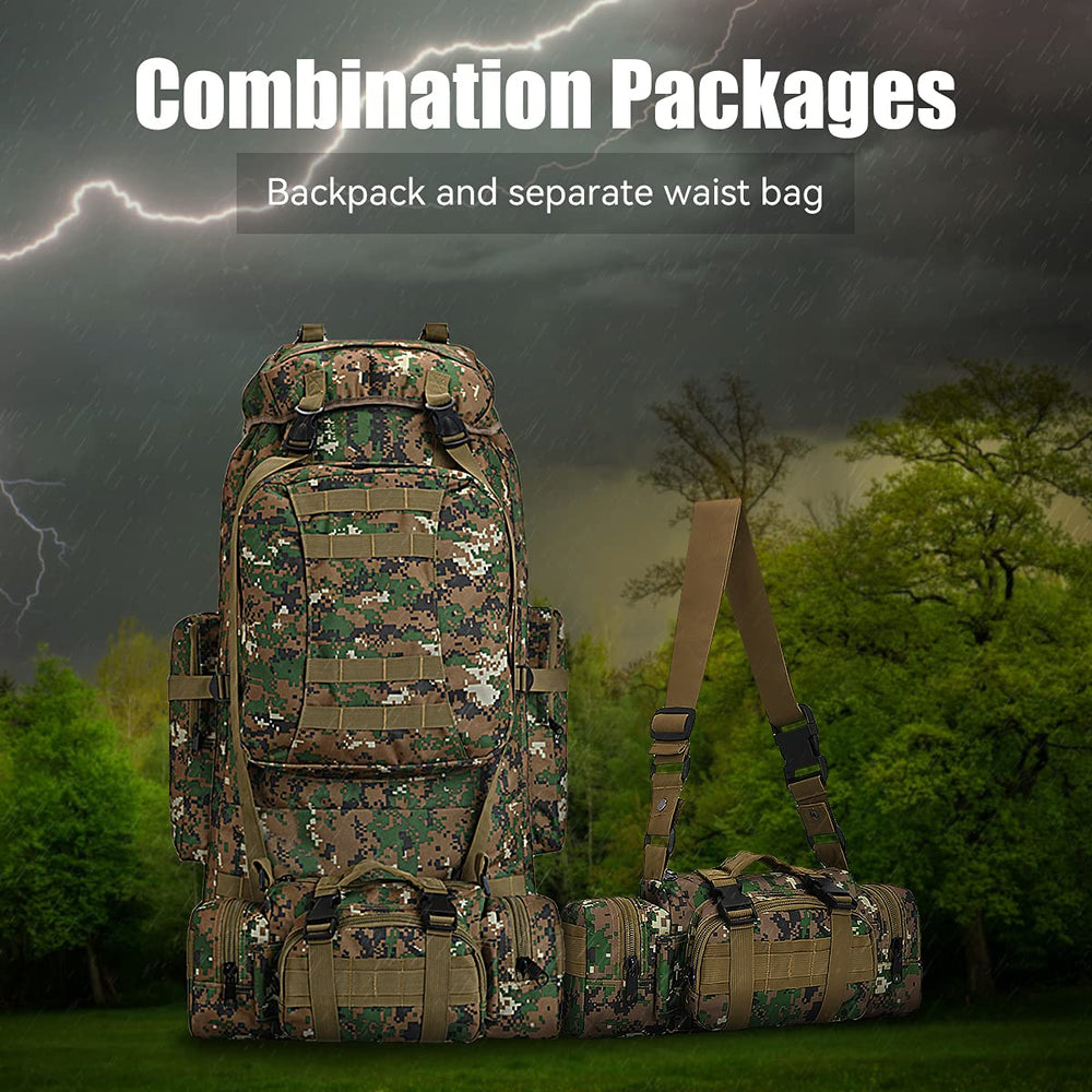 HongXingHai 100L backpack external attachments for tents and mats during camping.